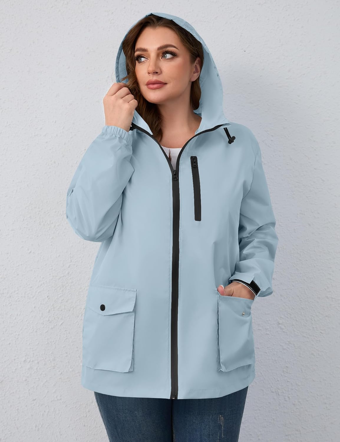 Avoogue Plus Size Womens Rain Jacket with Hood,Packable,Lightweight,Windbreaker,Waterproof Thin Jackets,Hiking,Travel - Image 2