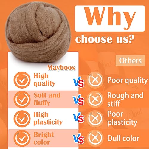 Miniatura 62 de Mayboos Hilo de lana para hilar, lana natural de color de 1.76 onzas, suministros de fieltro de lana pura, hilo grueso para fieltro húmedo, Color2