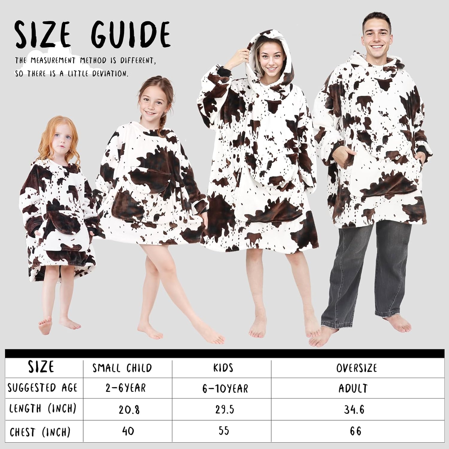 Wearable Blanket Hoodie Kids Cow Print Sweatshirt Blanket with Giant Pocket Warm Cozy Cow Hooded Blanket 6-10 Year Old Girl Boy Birthday Cow Gifts - Image 7