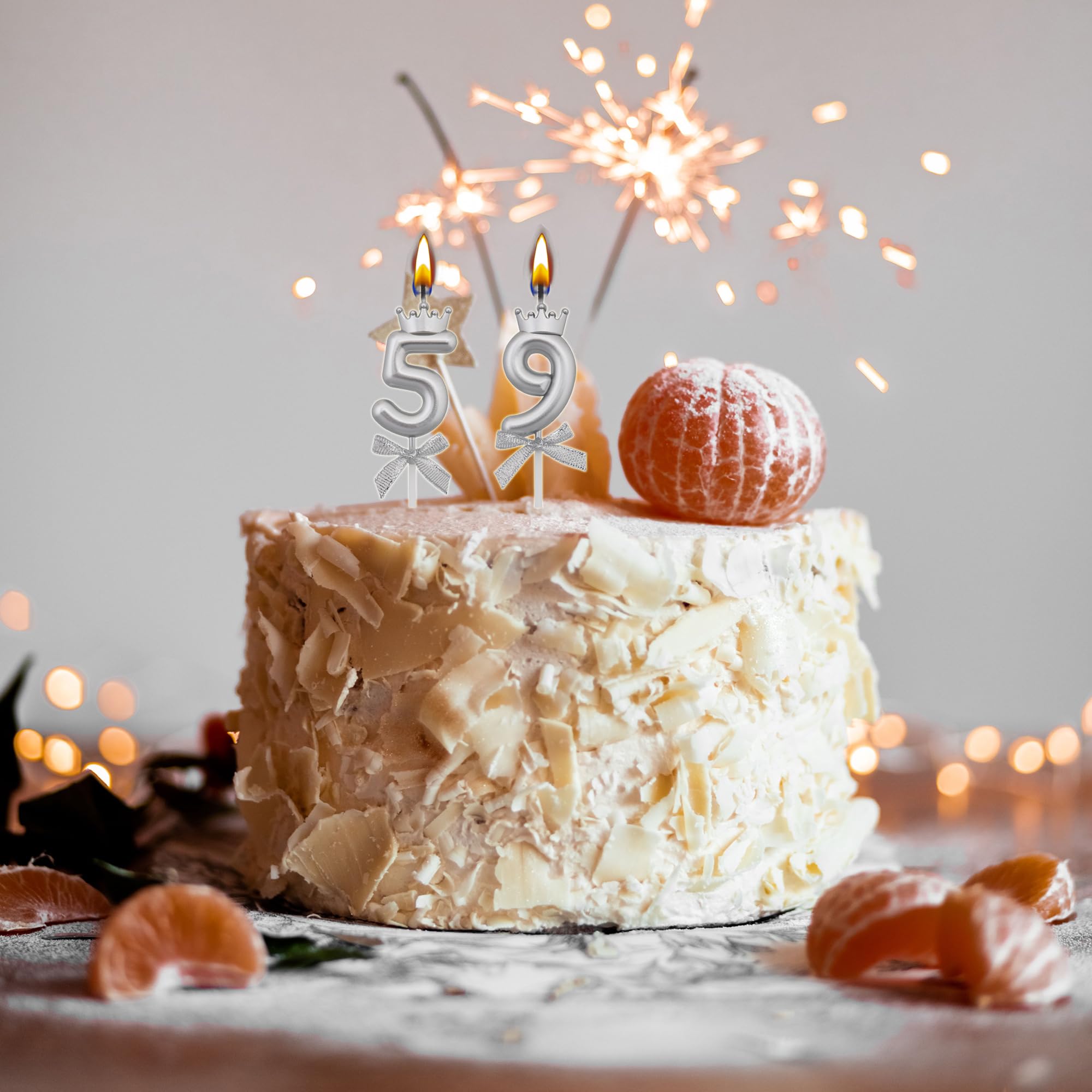 Velas de cumpleaños número 59 95, velas de pastel de cumpleaños número 59 95, velas plateadas para decoración de tartas para hombres y mujeres