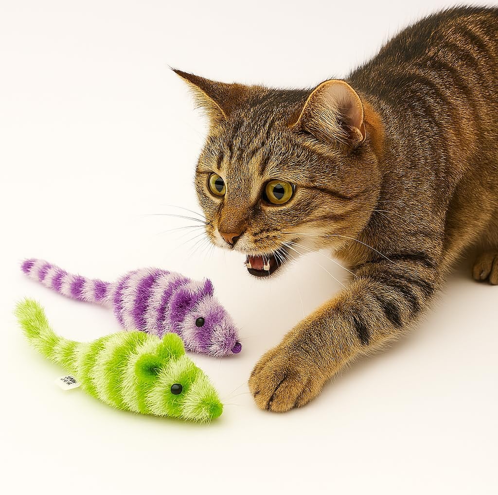Plush Mouse Toys for Cats, Two Count, One Green One Purple