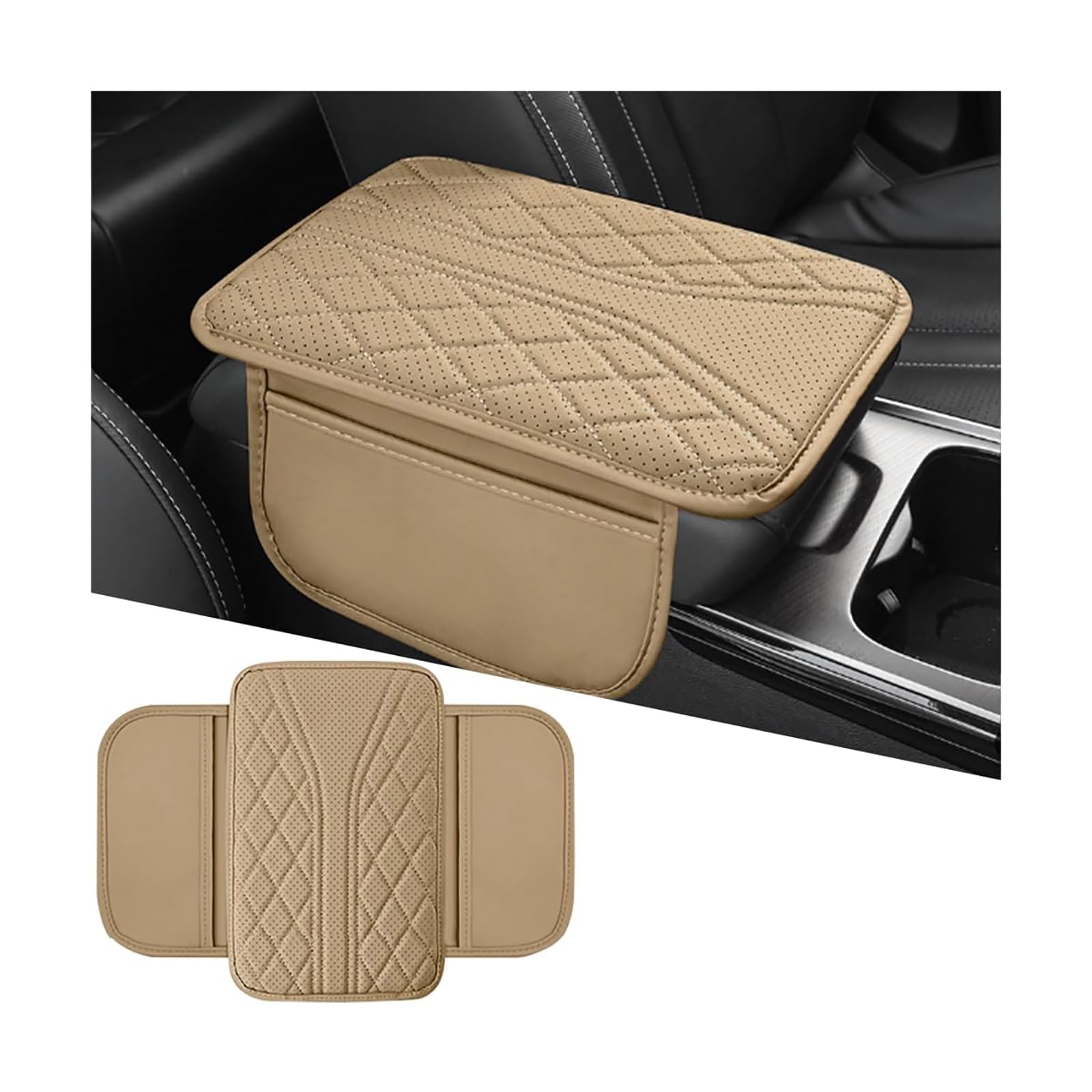 GQTMEUGTZ Car Armrest Cover, for Benz C-Klasse Kombi/T-Modell (S205) 2014-2025 2026 Leather Console Lid Pad Protector Storage Pockets Cushion Anti-Scratch Mat,C