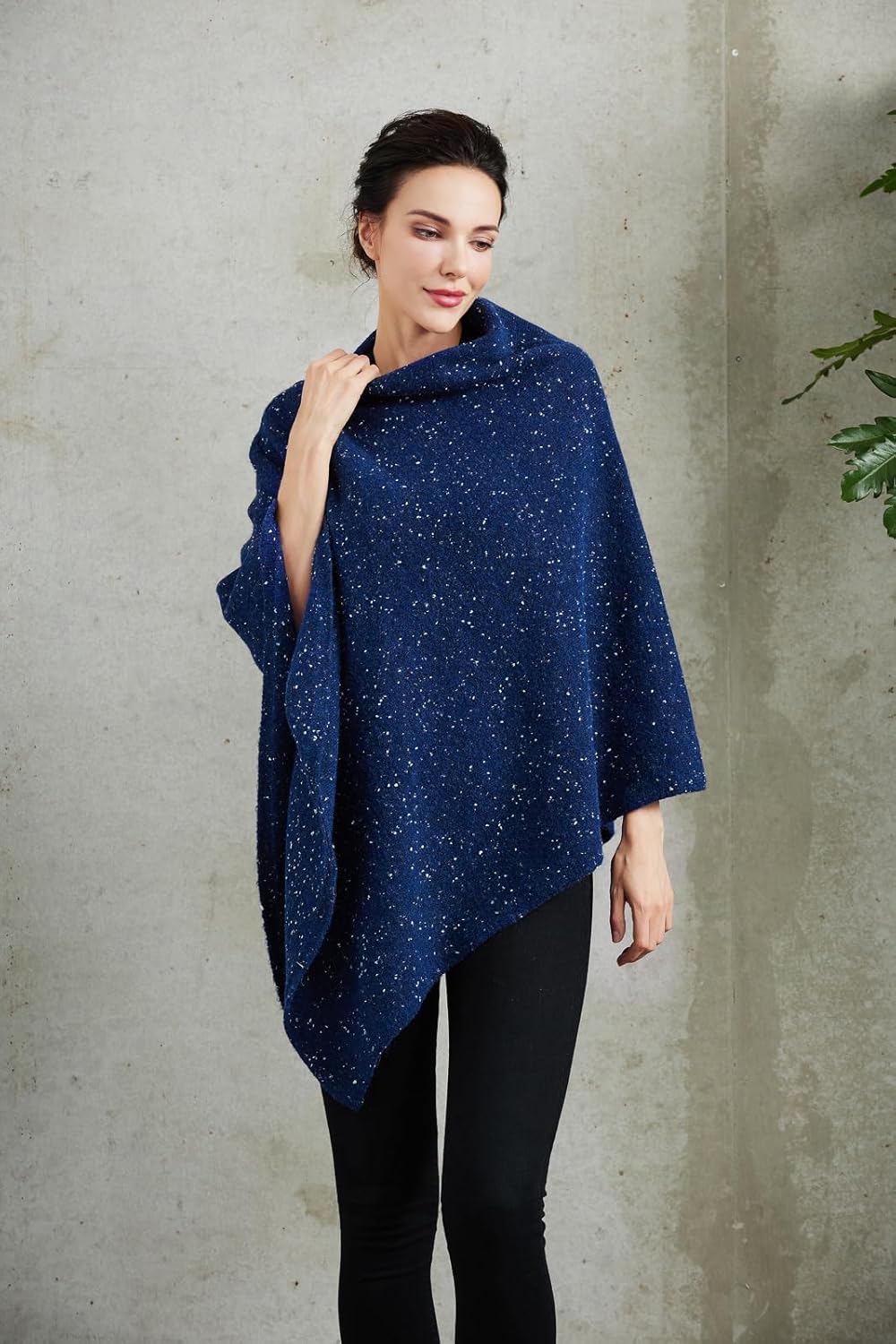 Women's Heaps Collar Bohemian Poncho Sweater Knitted Cape Irregular Hem Wrap Pullover for Spring Fall Winter - Image 5