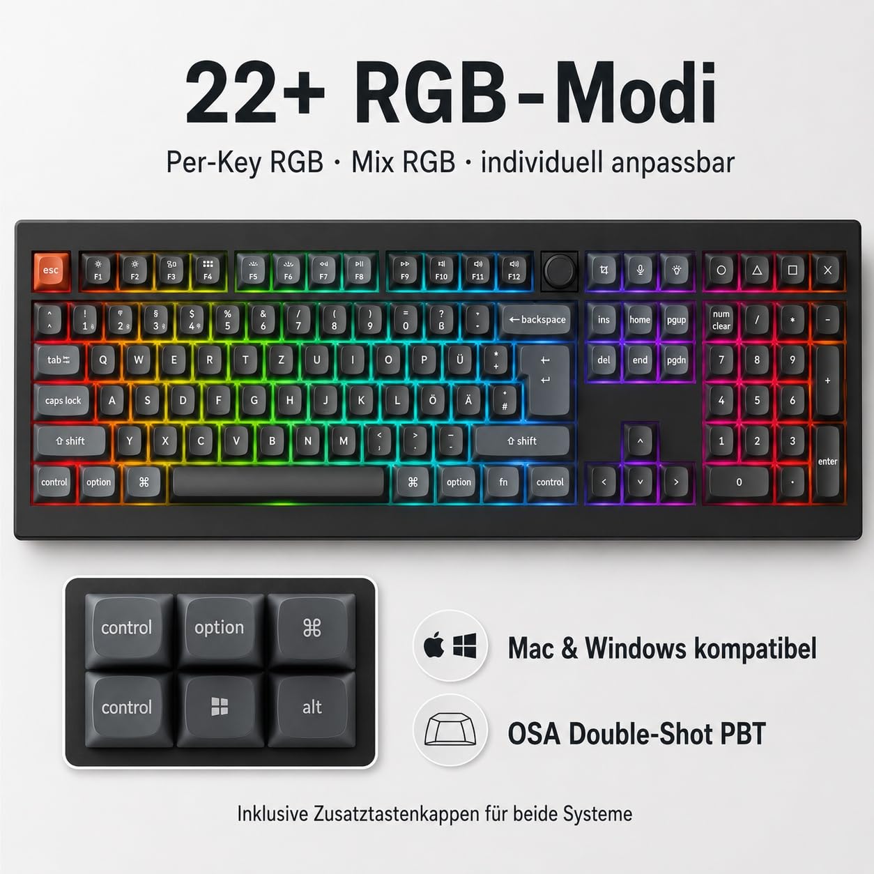 Keychron V6 Ultra 8K Kabellose Mechanische Tastatur, 100% Full-Size DE-ISO Layout, Custom Keyboard mit 2.4 GHz/Bluetooth 5.3/Kabel, 8000 Hz Polling, ZMK, Hot-Swap, PBT Keycaps, RGB, Mac/Windows