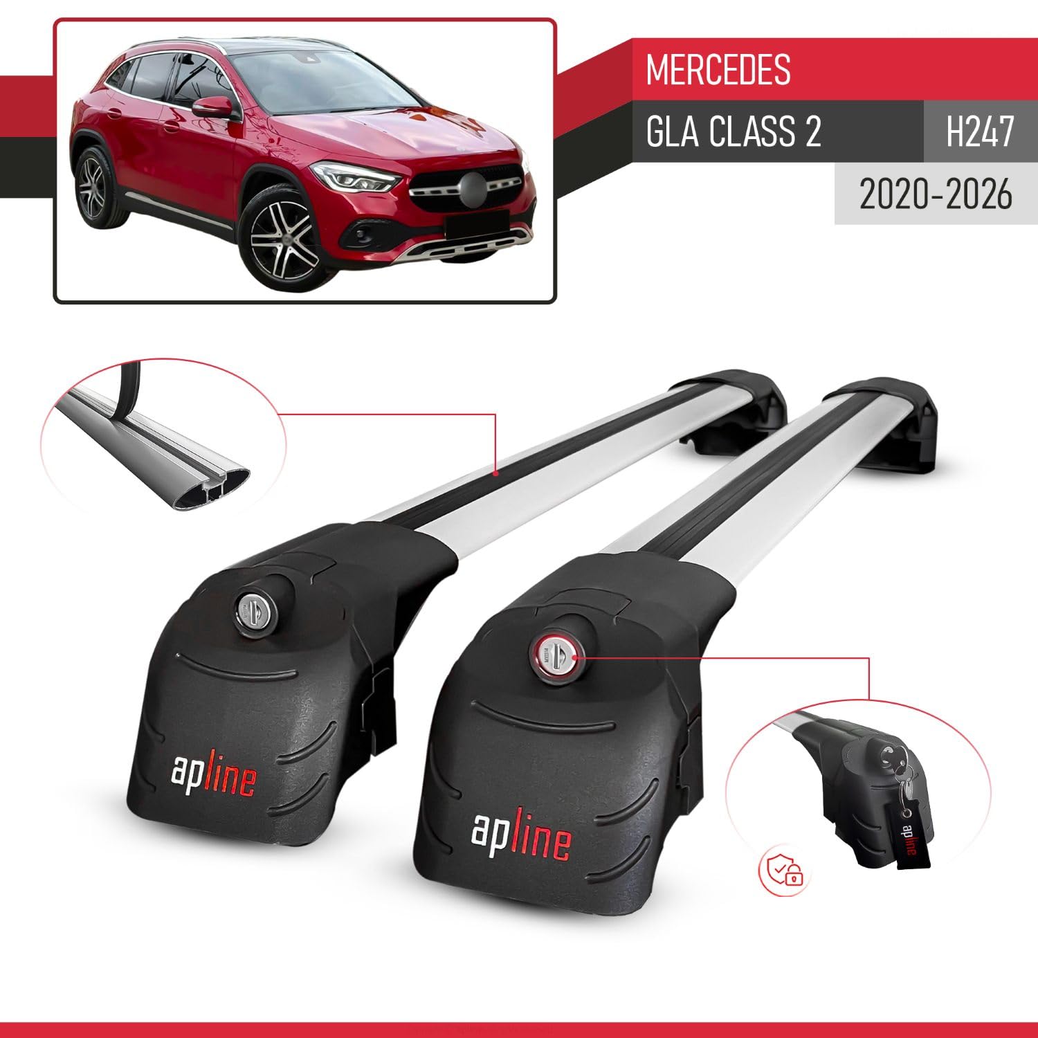 Compatible avec Mercedes Classe GLA 2 (H247) 2020-2025 ACE-2 Barres de Toit Railing Porte-Bagages de Voiture Gris Aluminium 2 Barres