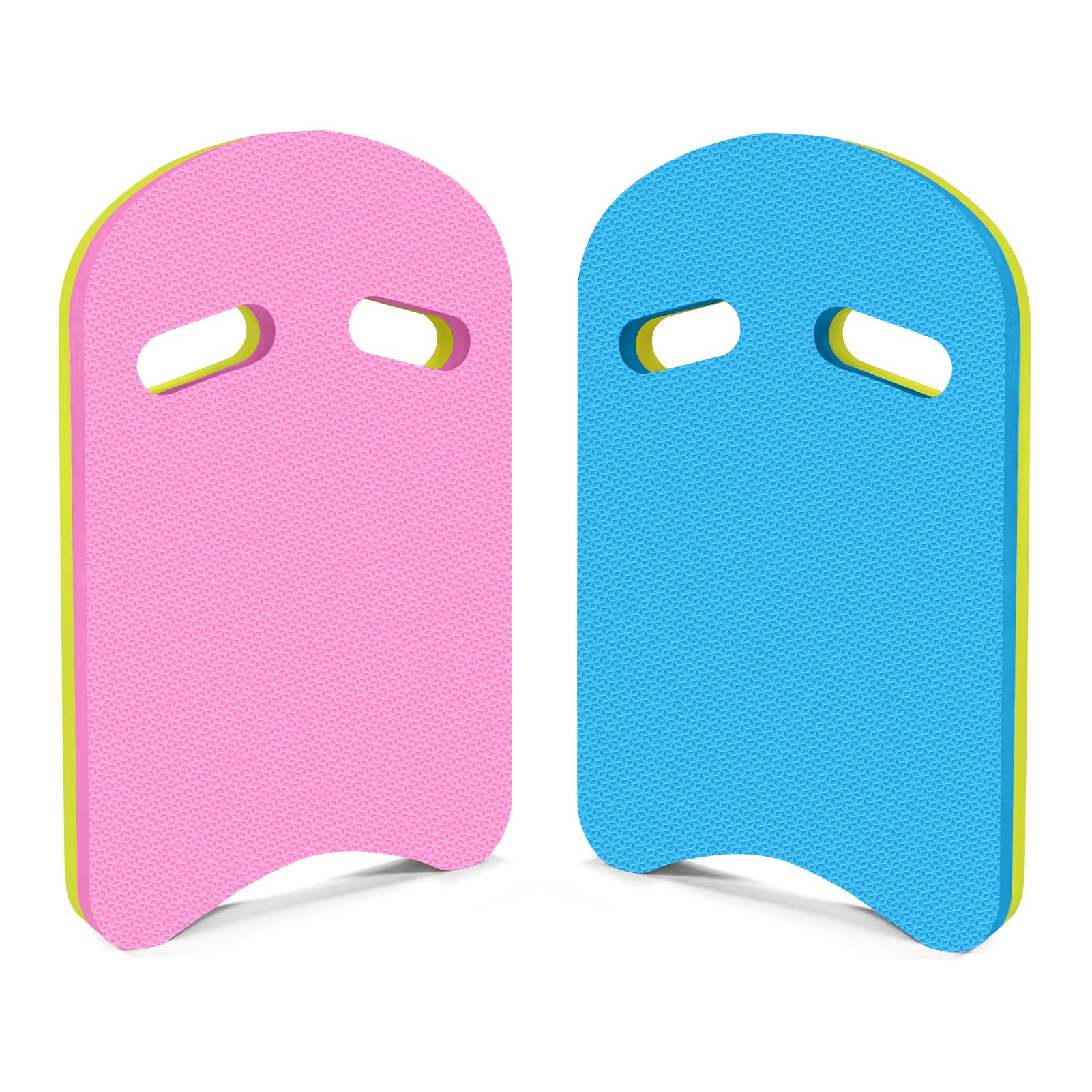 2 tablas de natación en forma de U con mango de 2 agujeros hechas de EVA, 17 x 12 x 1.1 pulgadas, ligeras y duraderas, adecuadas para principiantes y nadadores avanzados para entrenamiento (1 rosa + 1