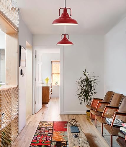 Miniatura 7 de Lámpara colgante roja de 12 pulgadas, luces colgantes de granja para isla de cocina, lámpara colgante de metal industrial para cocina, granero,