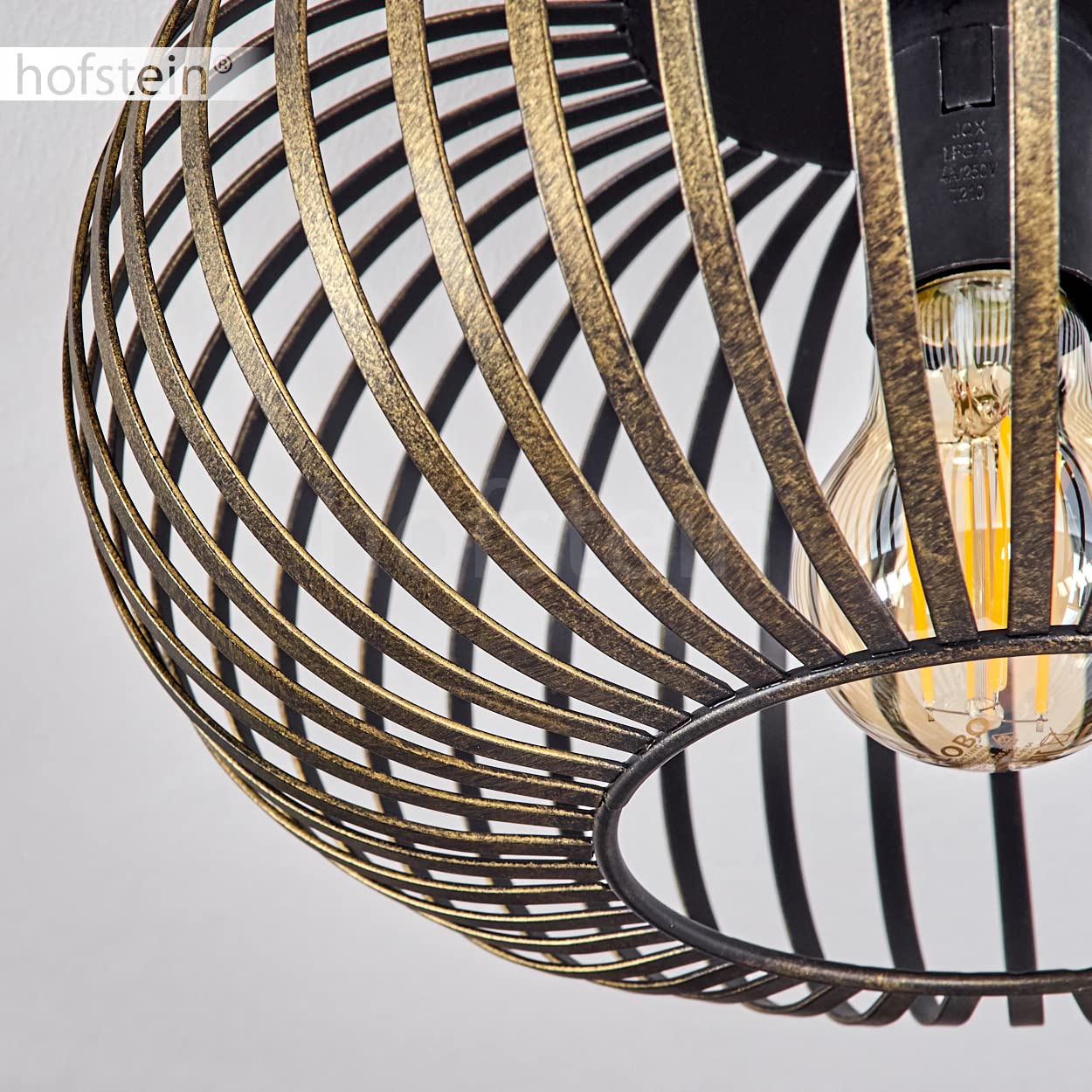 Plafoniera Oravi, lampada da soffitto rotonda in metallo in nero antico, 1 luce, attacco E27, senza lampadina, Ø 30 cm, luce retro/vintage con grande effetto luminoso grazie all'ottica a reticolo