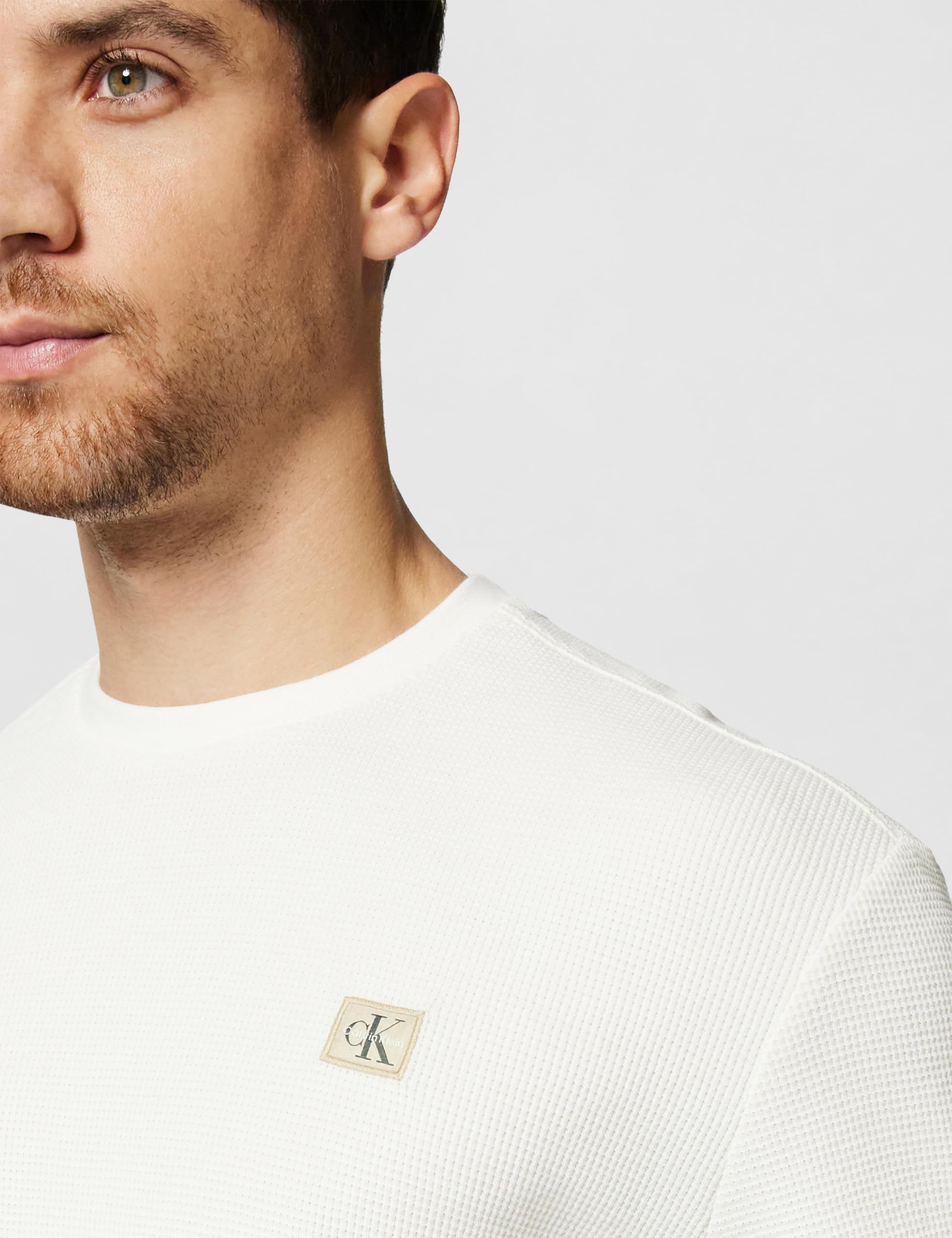 Calvin Klein Jeans Tee Shirt Manches Longues Waffle Badge Crew Yas Tofu