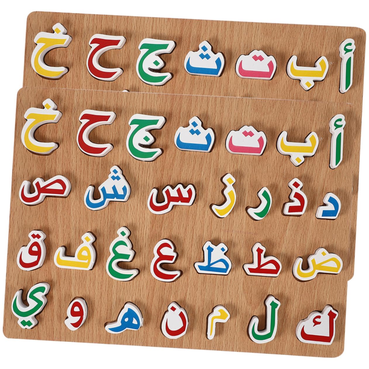 Puzzle Alfabeto Arabo in Legno, 2 Set, Tavola Educativa | Gioco di Abbinamento, per Insegnamento a Casa e Asilo Nido, per Bambini