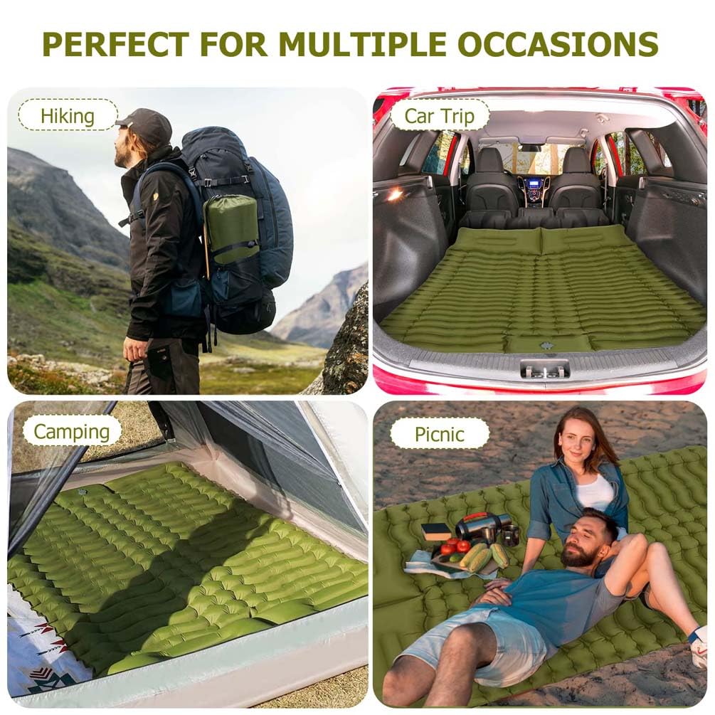 Isomatte Selbstaufblasend, Camping luftmatratze Selbstaufblasend mit Integrierten Kopfkissen Outdoor Campingmatte Faltbar Thermo Matte Schlafmatte Für Zelt Trekking Strand,Grün