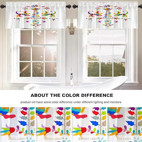 Miniatura 6 de Cenefas de cocina abstractas mexicanas para ventana, diseño de pájaros, decoración opaca de pájaros, cortinas para ventana pequeña, cortinas para