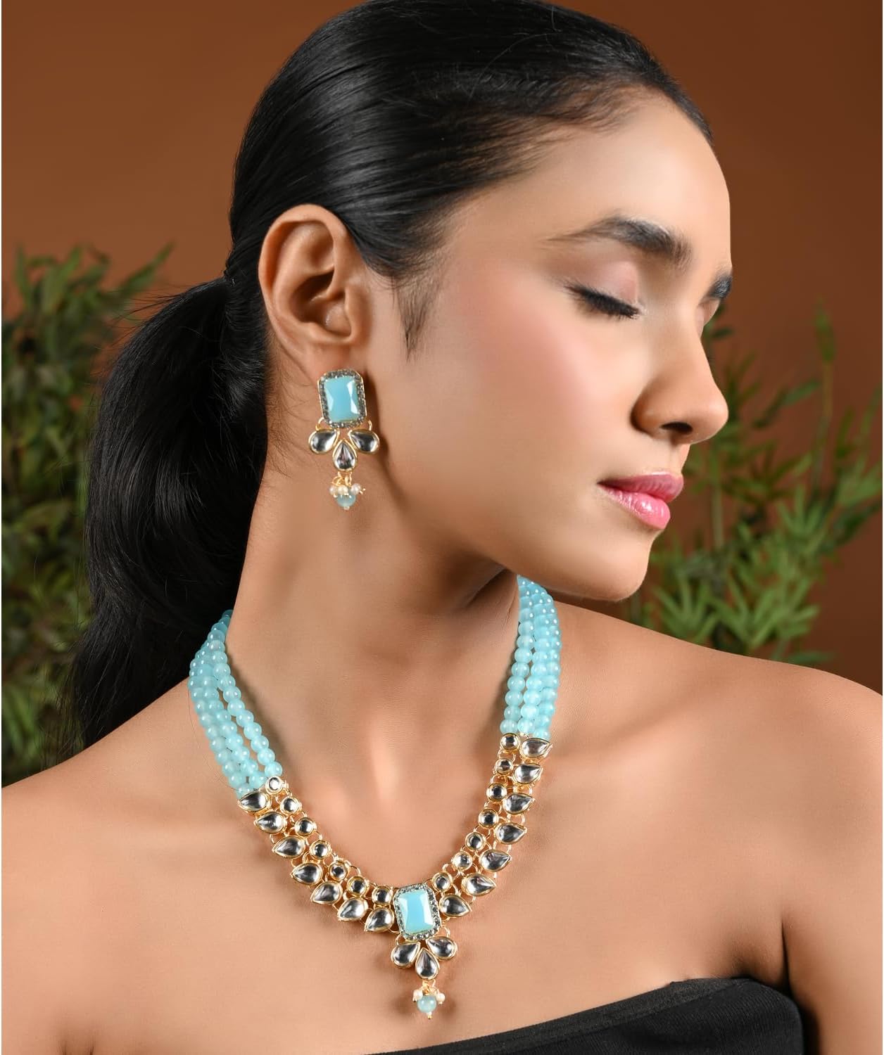 I Jewels Gold Plated Indian Wedding Bollywood Necklace Jewellery Set with Earrings for Women (IJ354)