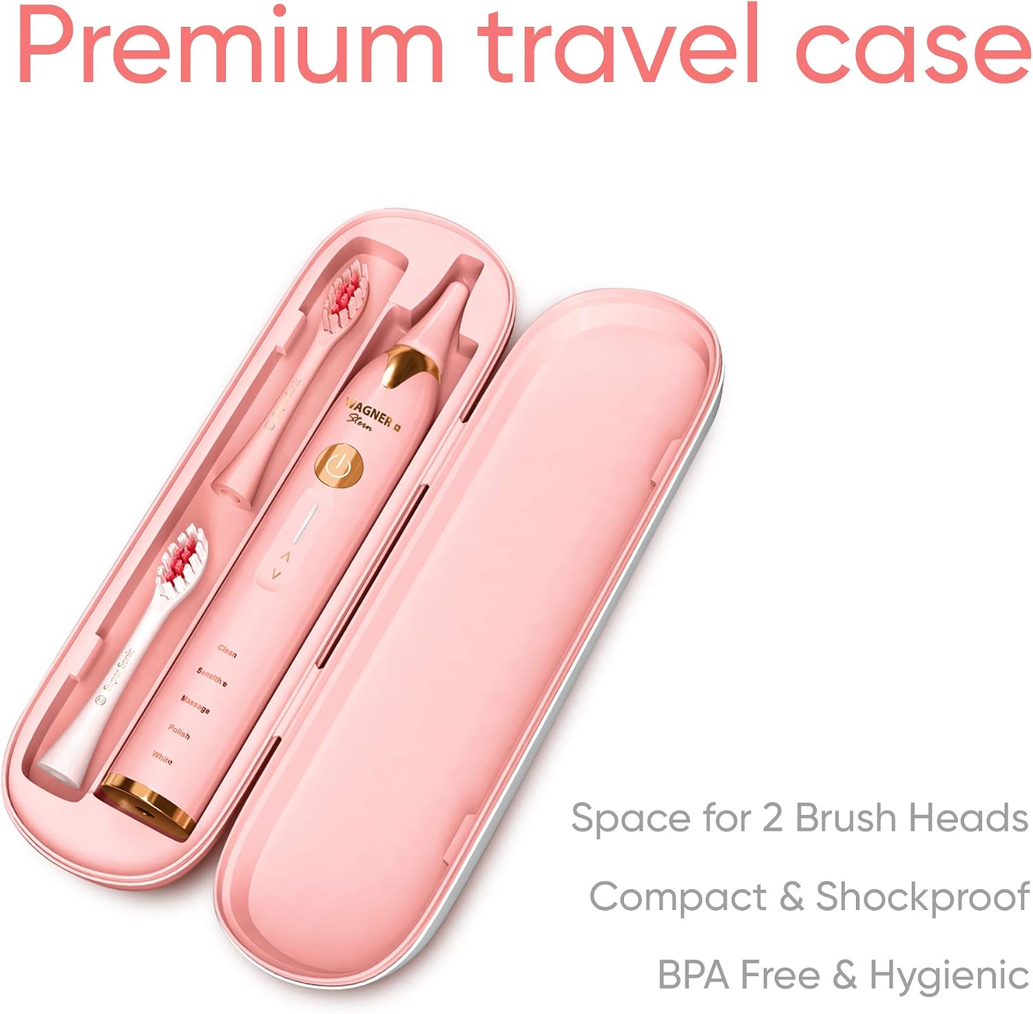 Wagner & Stern. Duette Series. 2 Electric toothbrushes with Pressure Sensor. 5 Brushing Modes and 4 Intensity Levels, 10 Dupont Bristles, 2 Premium Travel Cases. (Pink/Blue)