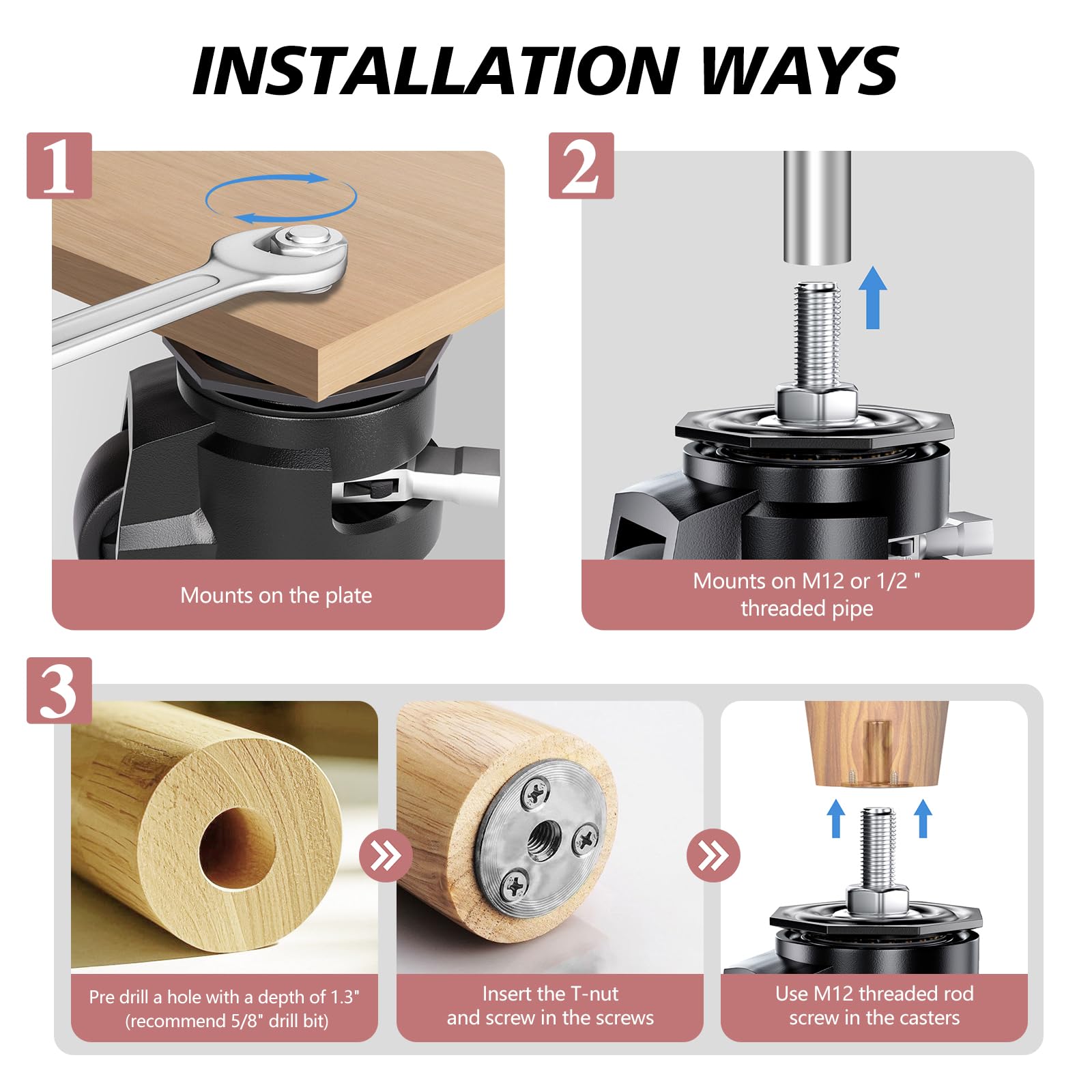 Leveling Casters Set Of 4, Heavy Duty Workbench Stem Caster