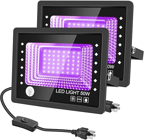 Paquete de 2 luces LED negras de 30 W, luz negra con interruptor, IP66 impermeable, para decoración de Halloween, fiesta de baile, brilla en la