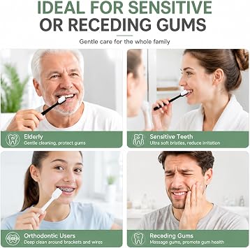 4-Pack Soft Bristle Toothbrush, Extra Ultra Soft Micro Nano Toothbrush for Adults, Manual Toothbrush with 20000 Bristles for Sensitive Teeth and Gums, Gentle Oral Care Brush (Black & White)