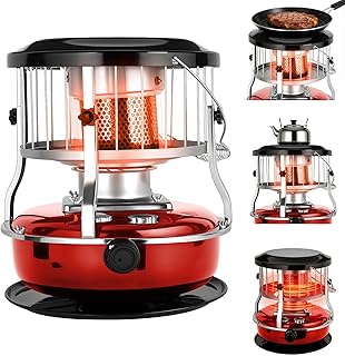 Indoor & Outdoor Kerosene Heater, Radiant Heating, Portable Non-Electric 9000 BTU Kerosene Stove for Camping, Hunting, Cooking (Red)