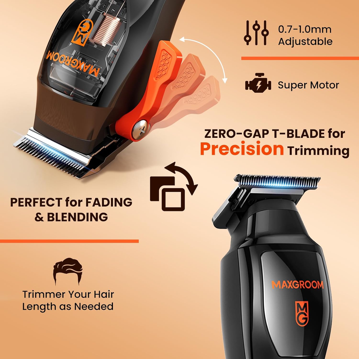 Professional Hair Clippers for Men, 9000 RPM with DLC Self-Sharped Blade, No Pulling or Snagging, Cordless Hair Cutting Clippers Kit, Electric Beard Trimmer, Barber Clippers Fades Set - Image 4