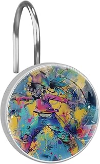 Juego de 12 ganchos de cristal para cortina de ducha, anillos para decoración de baño, coloridos graffiti bailando
