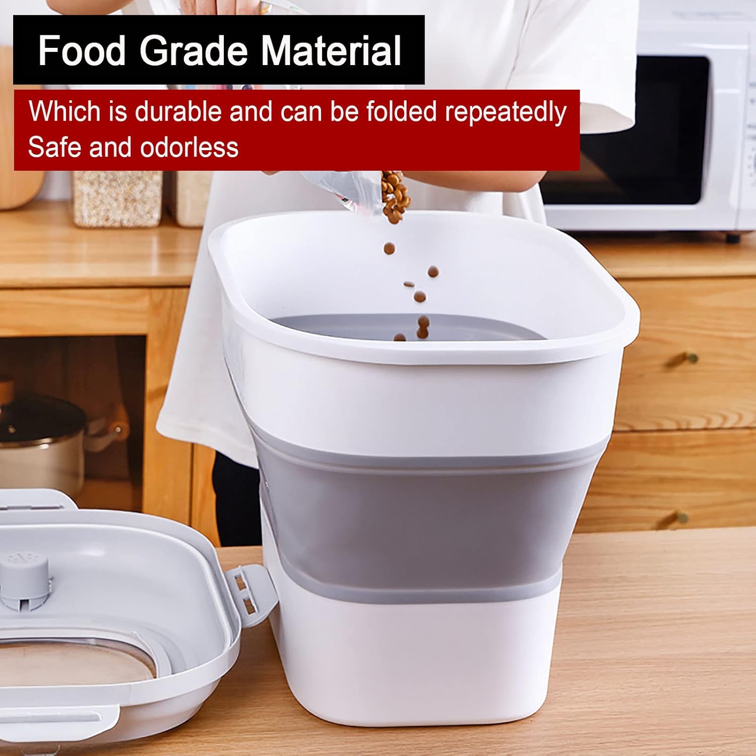 Dog Food Storage Container,Collapsible Food Container with Transparent Lid,50 Lb Kitchen Leakproof Sugar Rice Cereal Storage Bin,Pet Cat Containers Bin or Dog, Cat and Other Pet (Green)