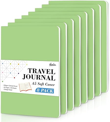 feela Paquete de 8 cuadernos de tapa suave a granel cuadernos universitarios para el trabajo diario de viaje forrado para mujeres y hombres cuaderno