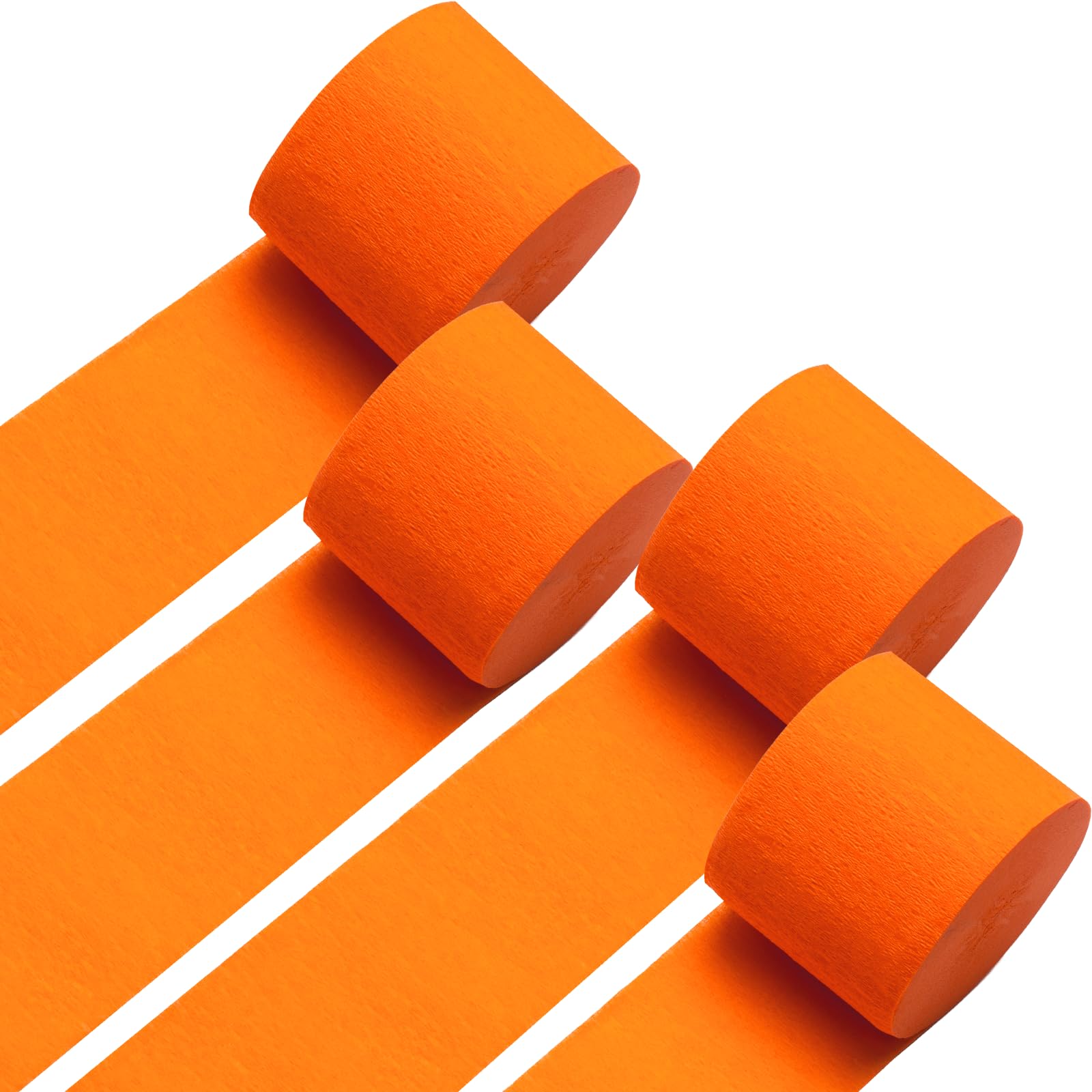 Serpentinas de papel crepé naranja, 4 rollos de 328 pies, paquete de serpentinas de fiesta para decoraciones de fiesta, papel crepé para cumpleaños, baby shower, decoraciones de fiesta de boda (1.8