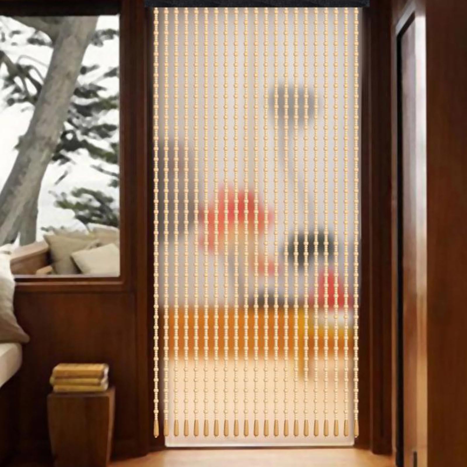 Rideau de perles en bois de bambou naturel, rideau de porte en perles rétro