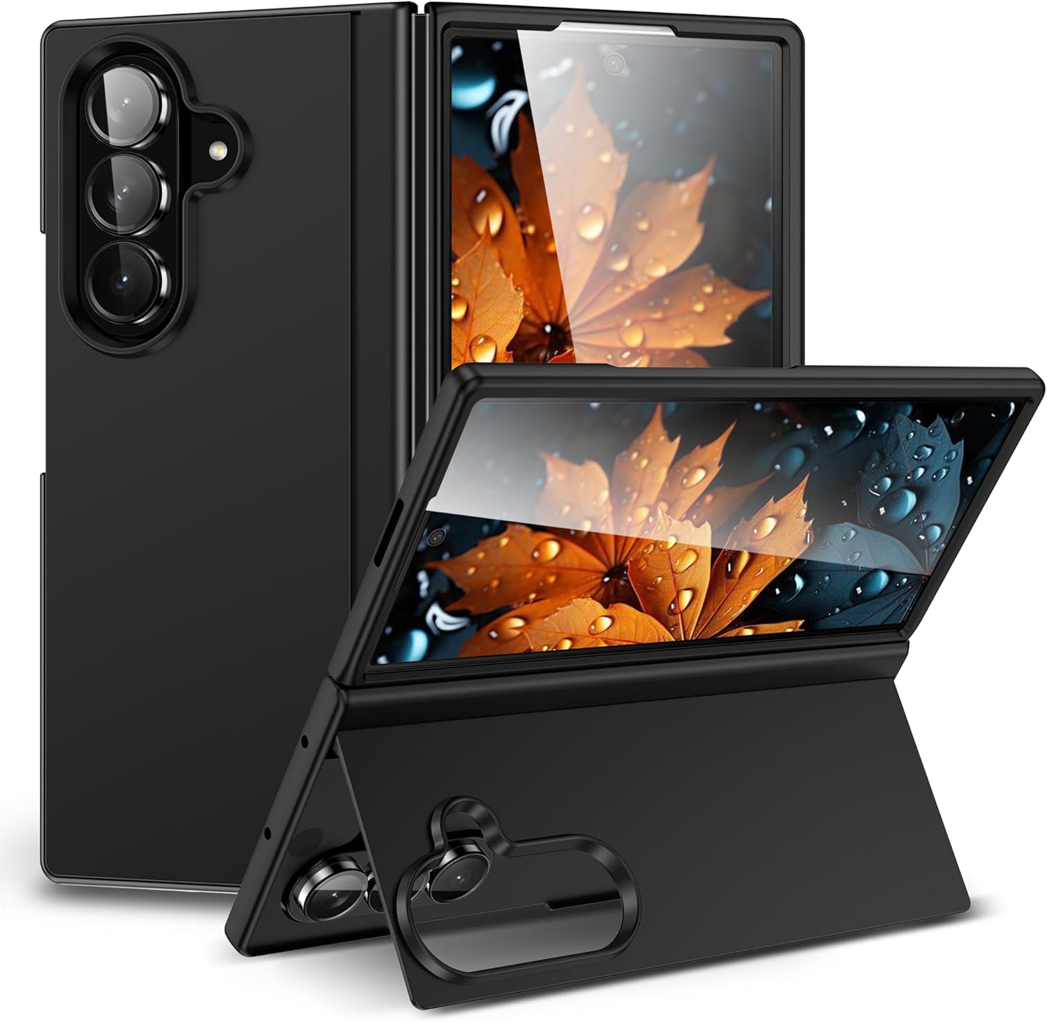 for Samsung Galaxy Z Fold 7 Case with Holder, Hard PC Protective Case, Scratch-Resistant Rugged Cover for Galaxy Z Fold 7, Folding Stand Case (Black) Z Fold 7 Black