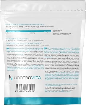 L Theanine 200mg 180 capsules for relaxation Stress reduction Sleep and concentration Vegan L-Theanine No artificial fillers Allergen Free Nootrovita