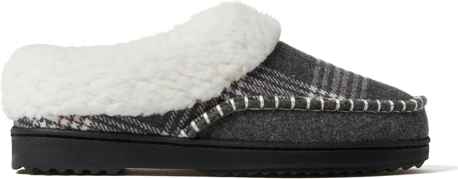Dearfoams womens Nyla Felted and Plaid Moc Toe Clog