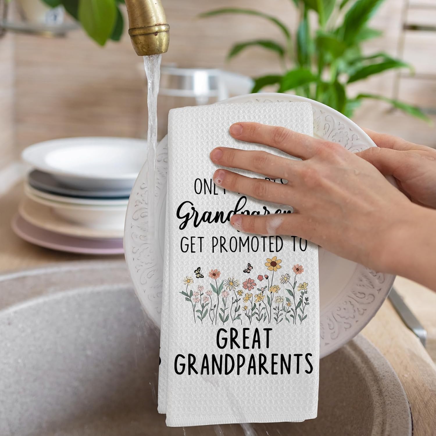 Promoted to Great Grandparents Gifts Kitchen Towels, Gifts for Grandparents Dish Tea Towels from Grandkids, Baby Pregnancy Announcement Grandparent Hand Towel for Kitchen Bathroom, 16x24 Inch - Image 4