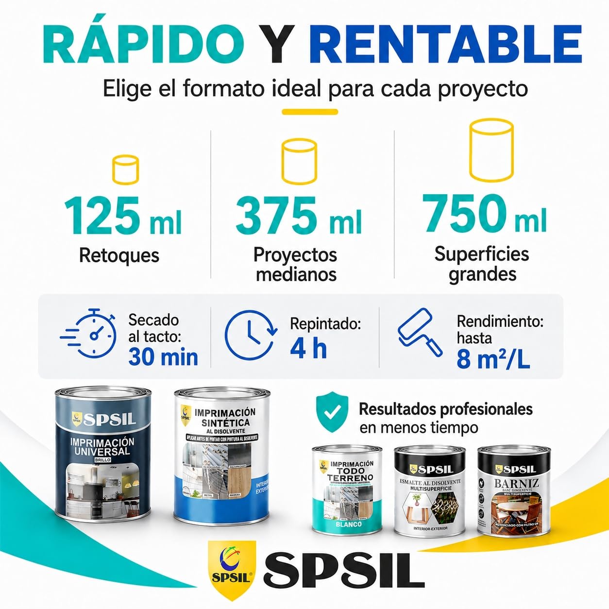 SPSIL Barniz Sintético al Agua para Madera Barniz Satinado 750ml X4, Protección UV y contra Humedad - Acabado Brillante - Secado Rápido - Interior y Exterior - Alto Rendimiento 8m²/L