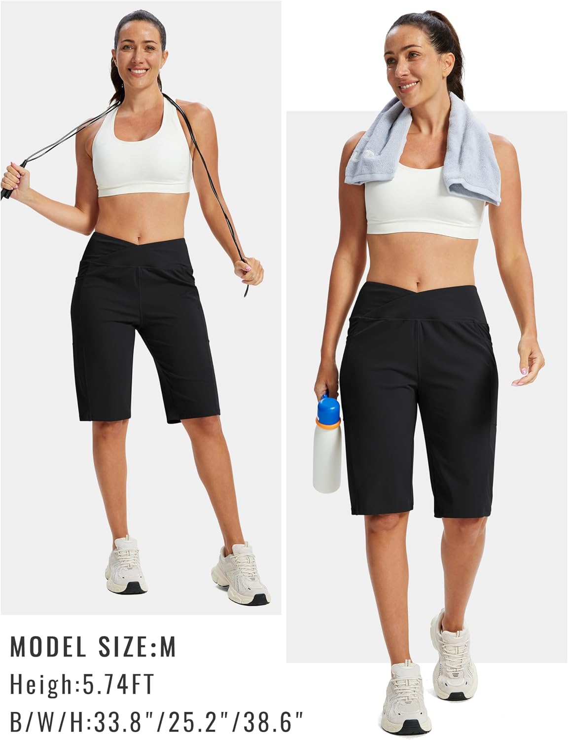 MoFiz Women's Bermuda Long Shorts 12" High Waisted Knee Length Shorts for Women Summer Athletic Running Shorts