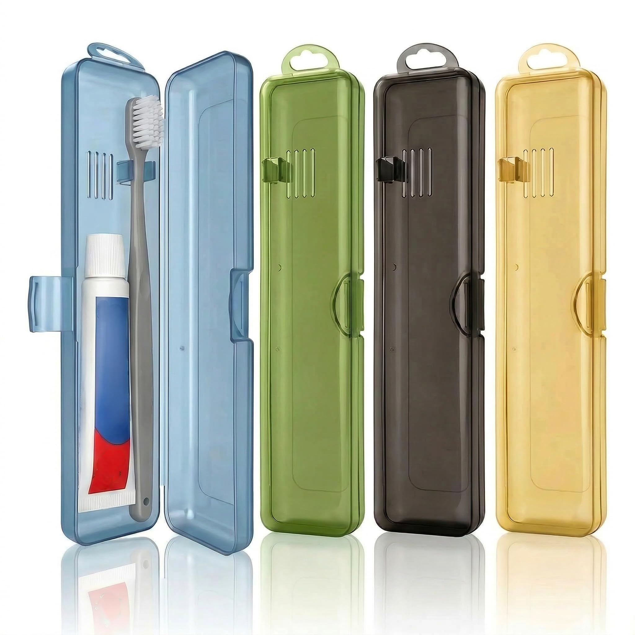 VVPENA 4 Stück Zahnbürste Reiseetui, 20cm Zahnbürsten Etui Transparenter Tragbarer Zahnbürstenetui für Reise Camping Unterwegs