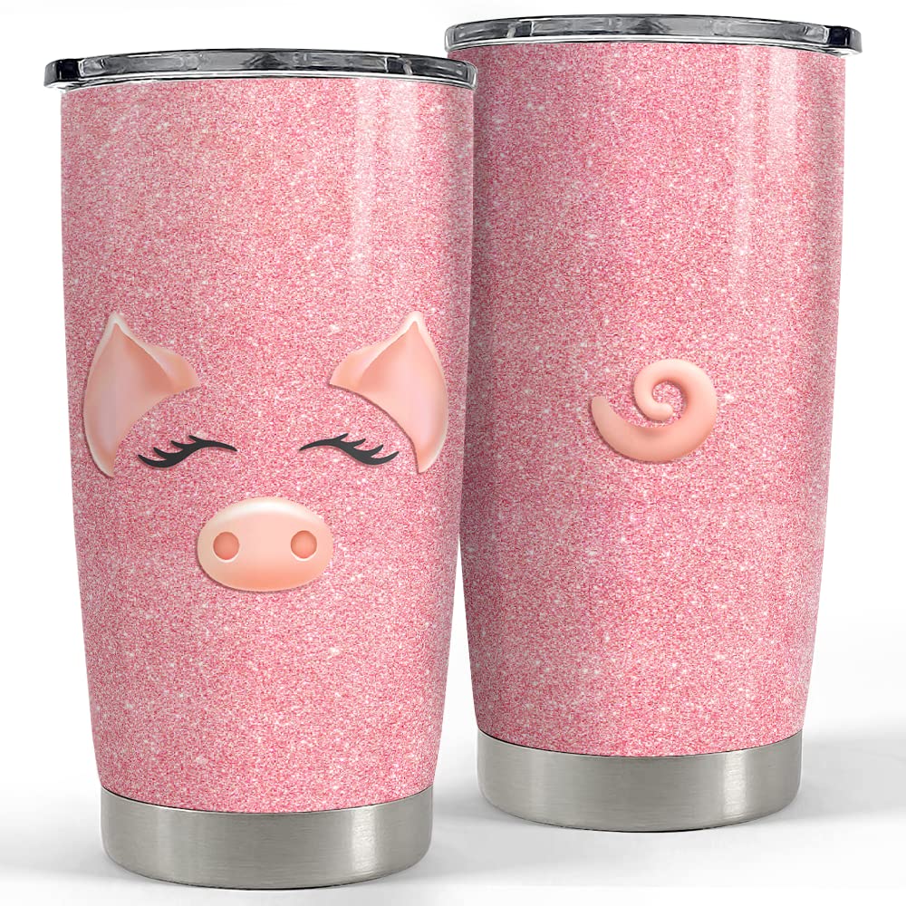 SANDJEST Pig Tumbler Glitter 20oz Tumblers with Lid Gift for Women Girl Daughter Sister Animal Lovers Christmas Birthday