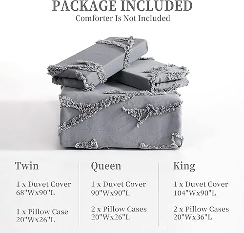 Miniatura 7 de CAROMIO Juego de funda de edredón capitoné tamaño Queen, 3 piezas con bordado capitoné Shabby Chic para todas las estaciones, gris, Queen, 90 x 90