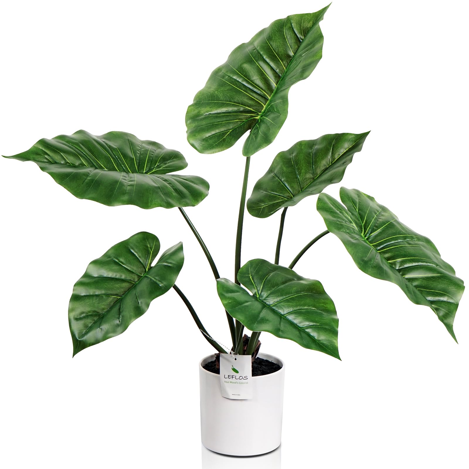 68cm pianta artificiale di Monstera per interni, pianta artificiale di foglie di alocasia in vaso bianco, deco per soggiorno, ufficio, festival & festa