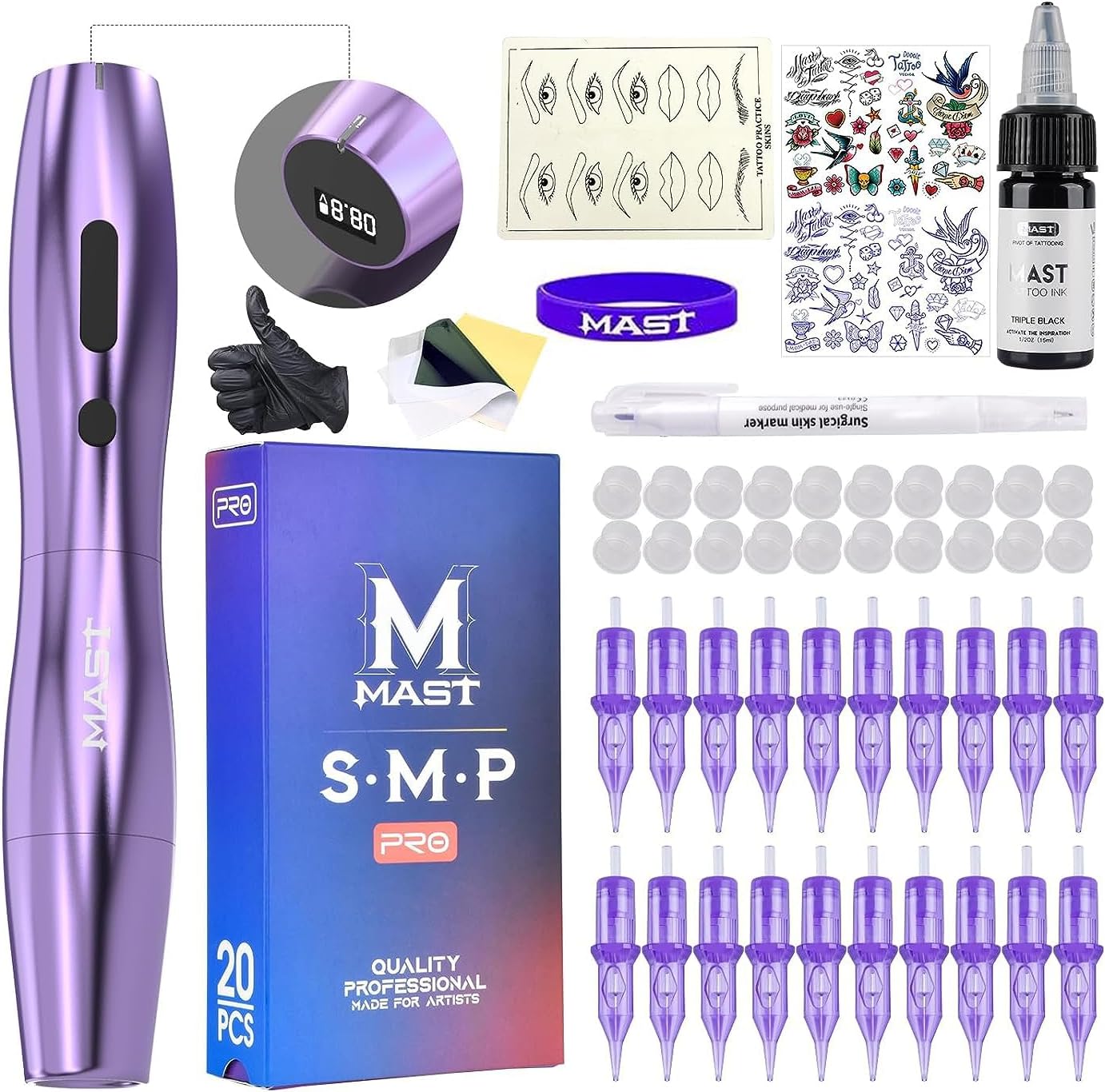 Kit, P20 Wireless Tattoo Pen Machine Gun Kit, The Slim Tattoo Pen with Digital Display Chargeble Battery, Pro Tattoo Needles Cartridges Black Ink for Women