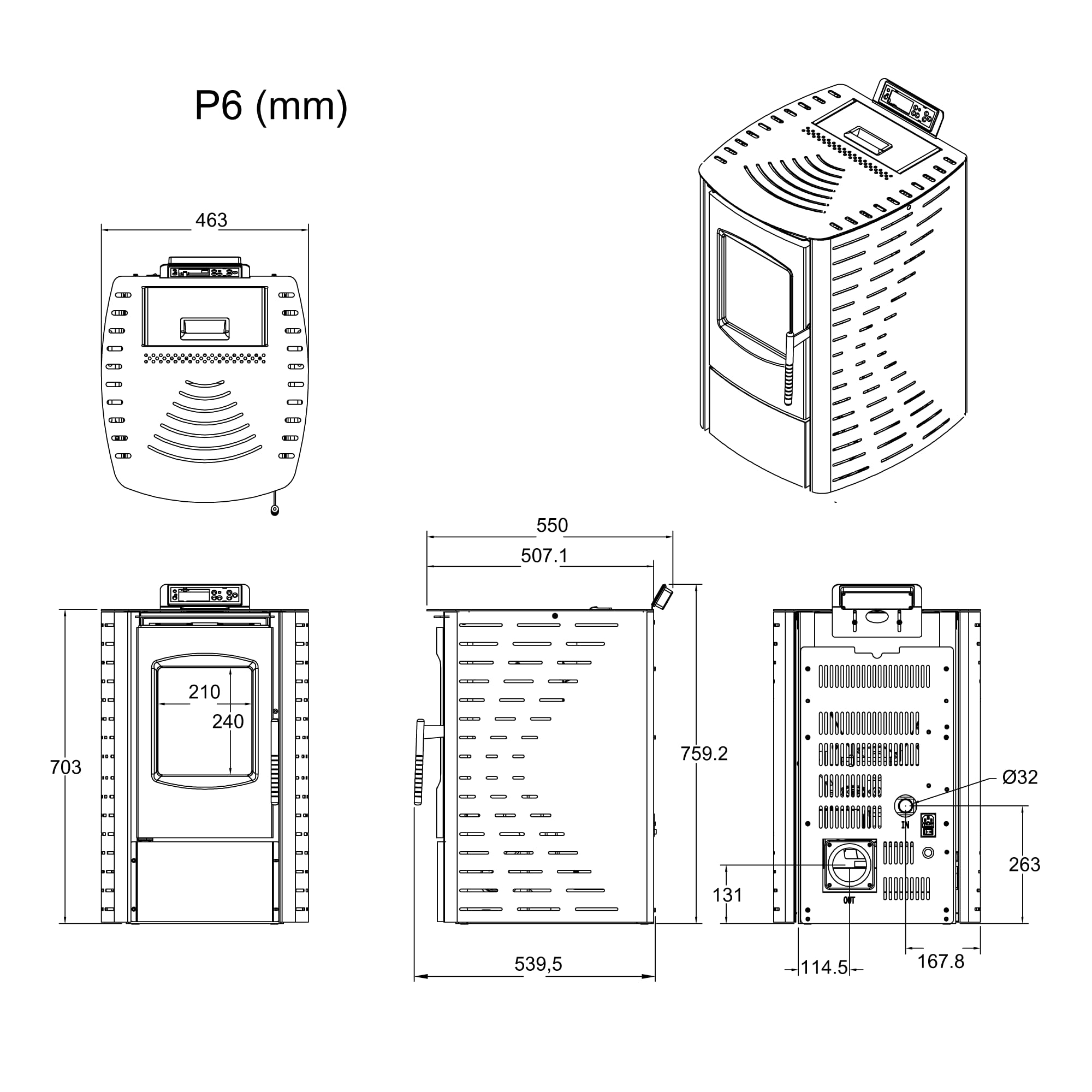 UMBRELLA® P6 Pelletofen 6 kW A+ bis 120 m³ – Auto-Reinigungszyklus, ECO-Modus, Wochenprogramm & mechanische Reinigungsunterstützung – Schwarz