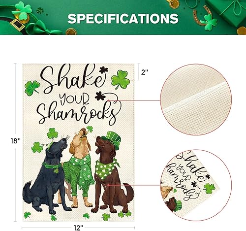 Miniatura 5 de AVOIN colorlife Shake Your Shamrocks - Bandera de jardín para el día de San Patricio 12 x 18 pulgadas doble cara exterior trébol de perros bandera