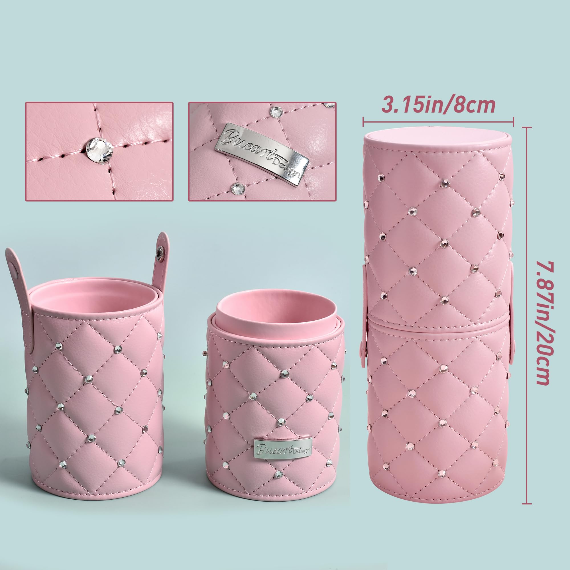 Bueart Design Make-up-Pinsel-Set mit Pinselhalter, ultraweich, mit Pinselhalter, Make-up-Pinsel-Set mit Grundierung, Puder, Rouge, Mischung, Konturpinsel, 15 Stück, silberfarben, rosa + Halter | Ultraweiches Make-up-Pinsel-Set für Foundation, Puder, Rouge