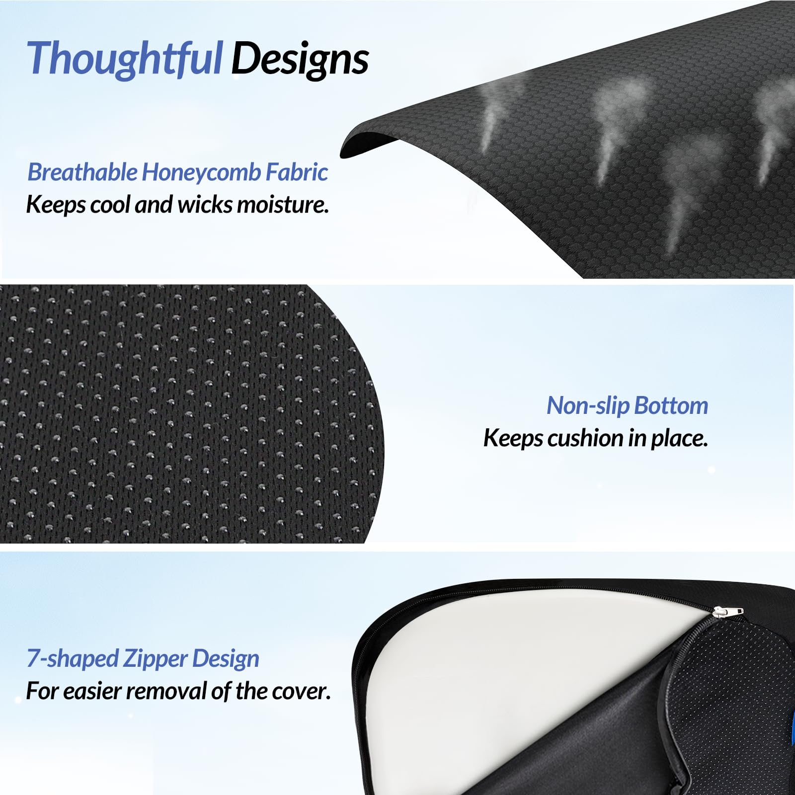ZIKEE Cojín de asiento ergonómico con pendiente de alivio de muslo, cojines de espuma viscoelástica de alta densidad para silla de oficina con respaldo en forma de U para coxis, alivio del dolor de