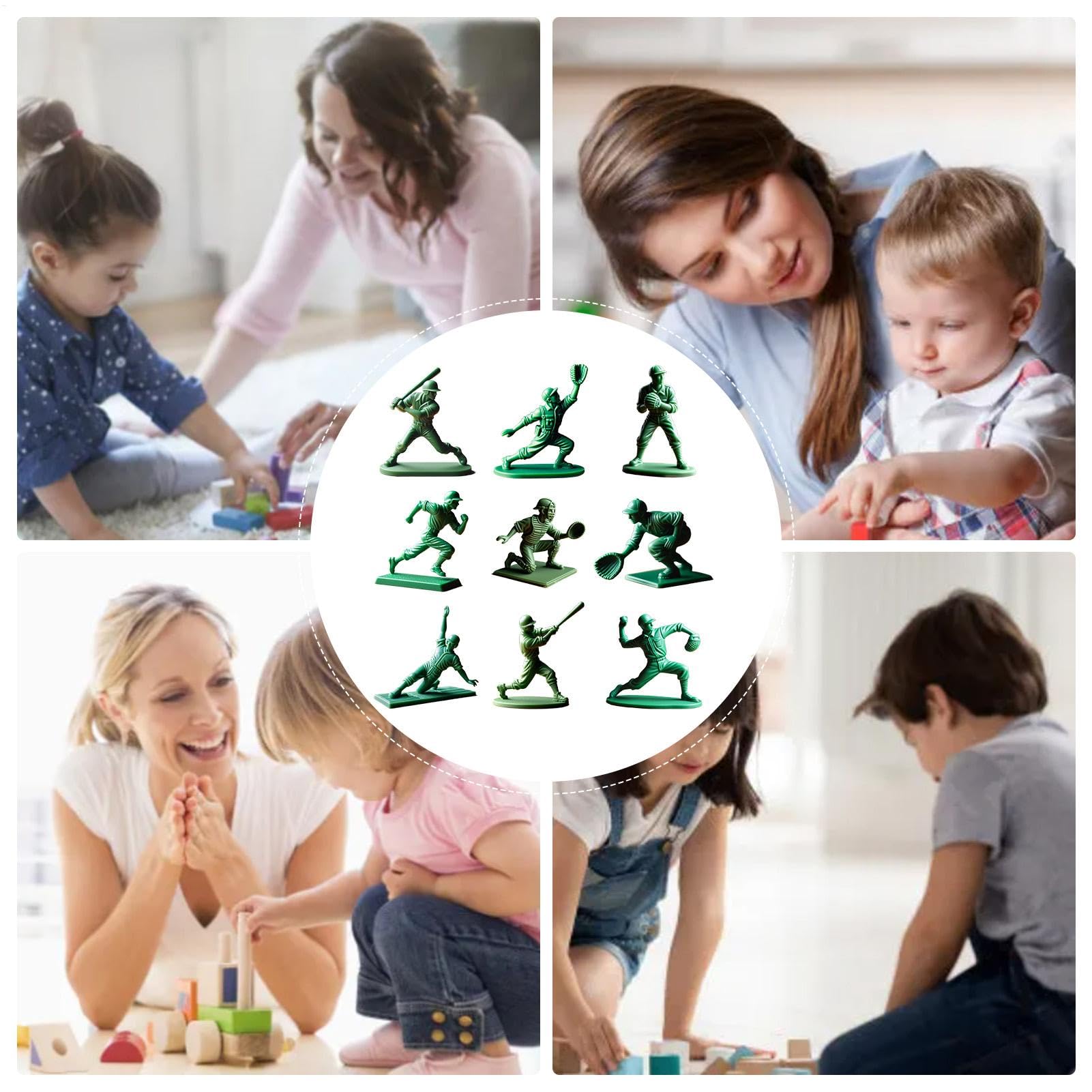 Figurines de baseball classiques, figurine de joueur de baseball vert | Catcher de lanceur de baseball 9x 3D Printing 2 pouces Statue - Collection des amoureux du sport Décoration de table pour la fam