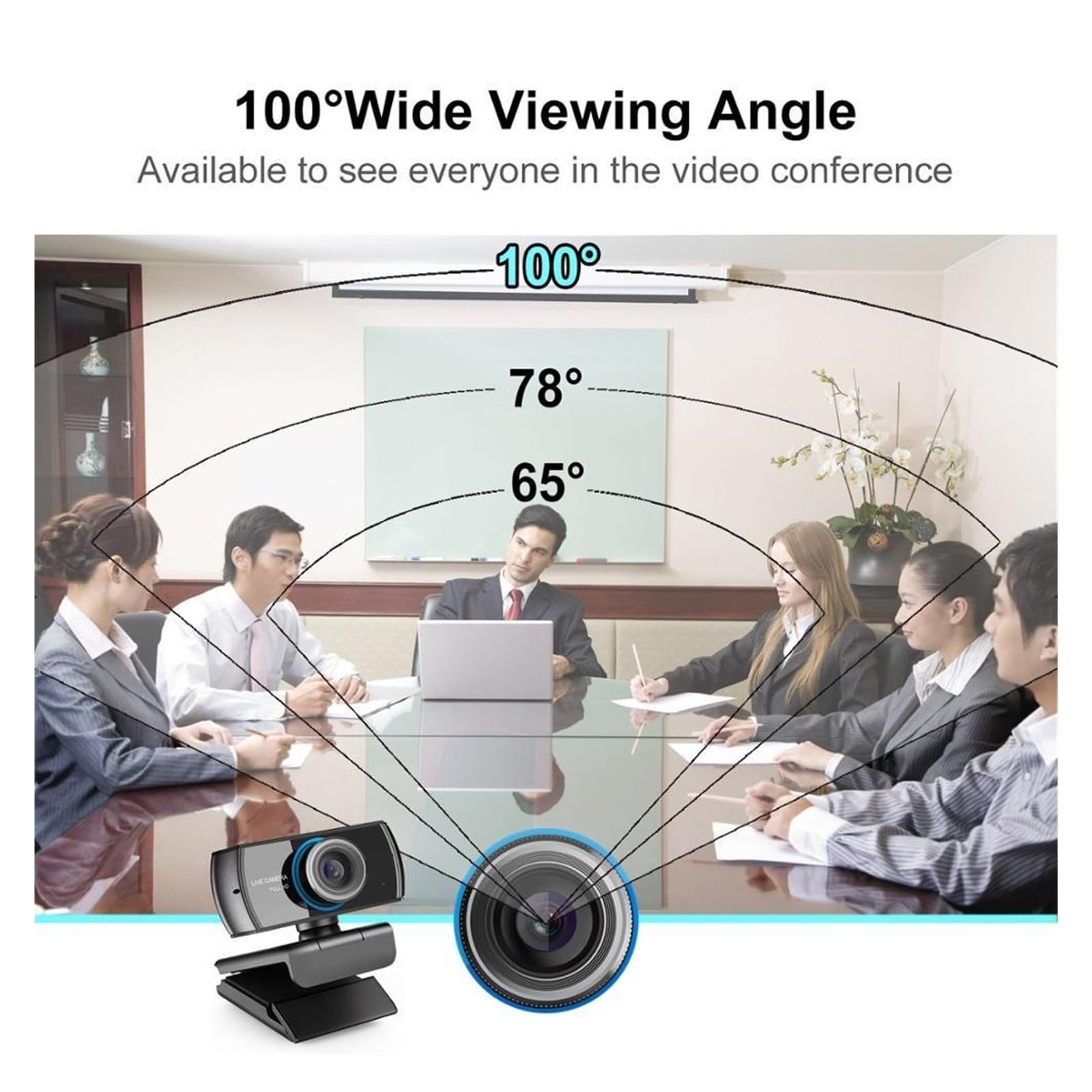 Webcam, Cámara Web de 1080p HD con micrófono Videoconferencia de Gran Angular de 100 ° Unidad de transmisión en Vivo for conferencias, transmisión en Vivo, grabación
