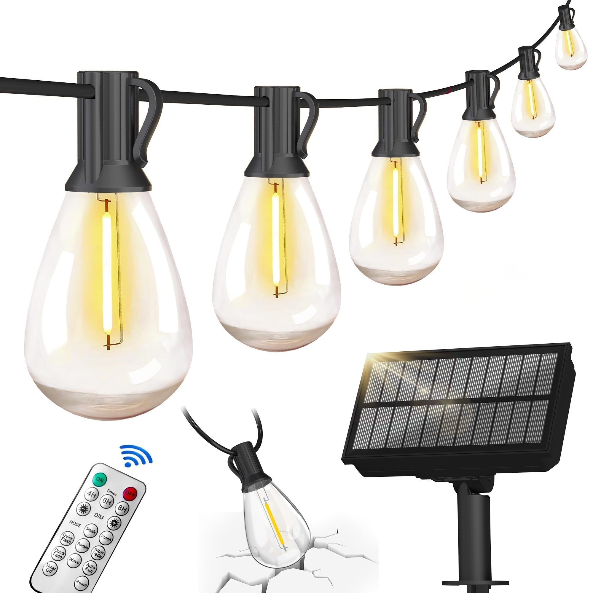 Photo 1 of **LIGHTS ARE DIM****BLIATLUS 50FT Solar String Lights Outdoor Waterproof with Remote Control Solar Patio Lights 15+2 shatterproof LED Bulbs for Porch Garden Market Bistro Patio Backyard Fence