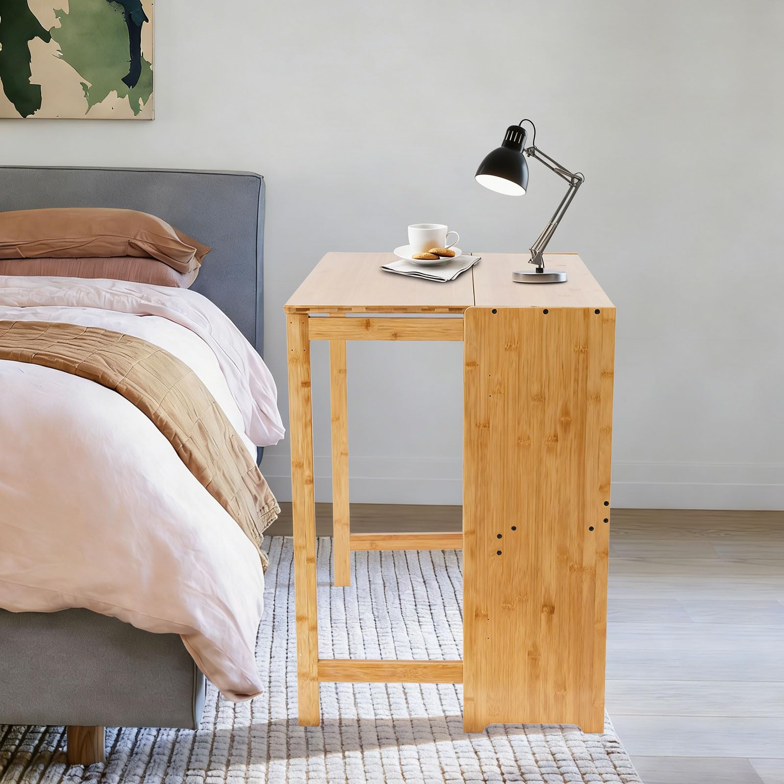 Scrivania pieghevole 83 x 54 cm, segretario salvaspazio con libreria, per ufficio, soggiorno e camera da letto, colore legno