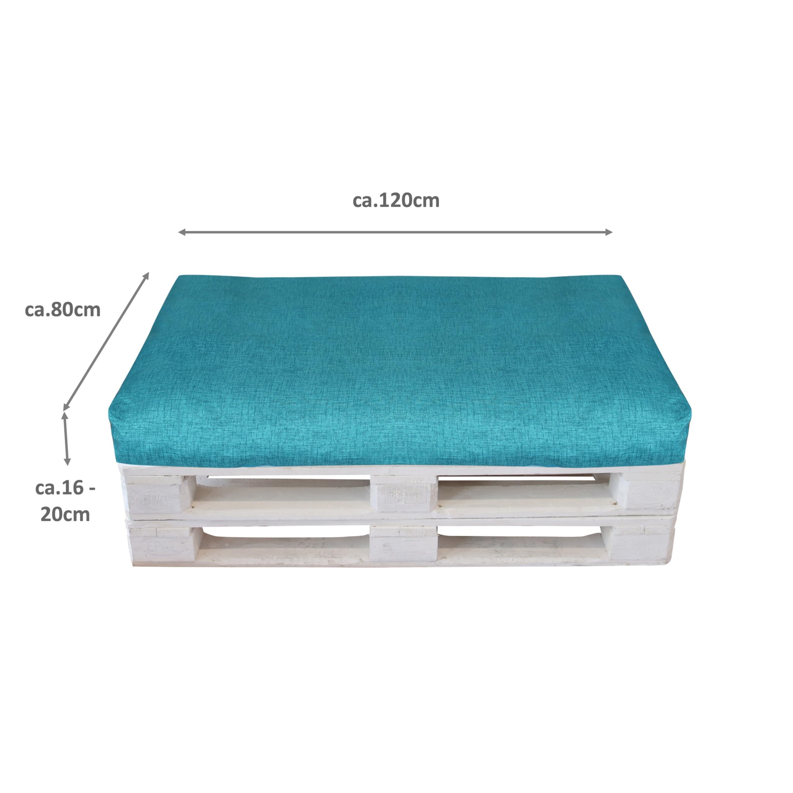 LILENO HOME Housse rembourrée pour palette européenne - Housse extérieure pour meubles en palettes - Housse de rechange pour siège de 120 x 80 x 16-20 cm - Aqua