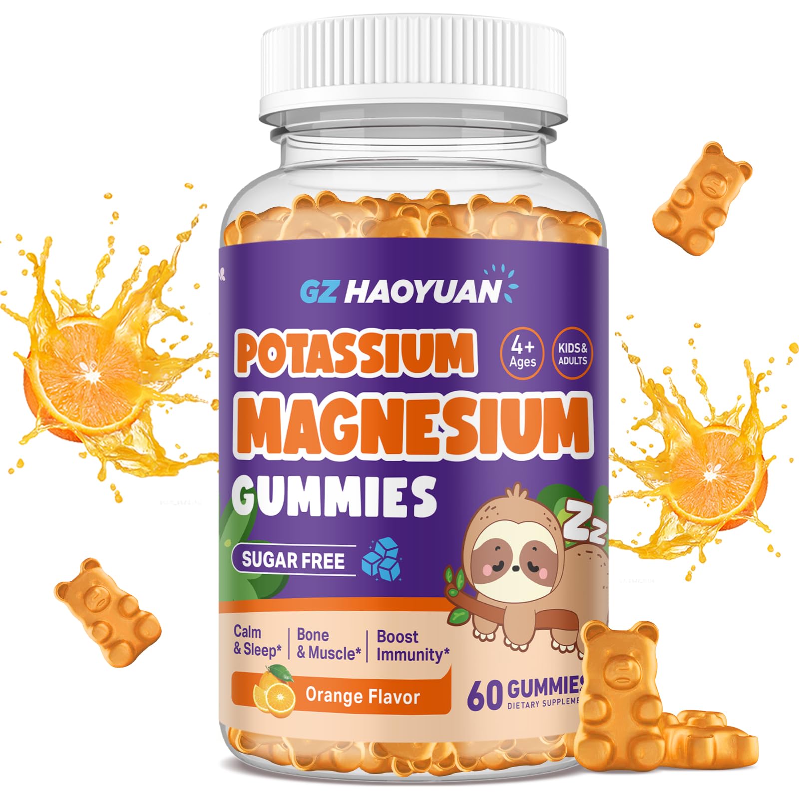 Magnesium Gummies for Kids - Magnesium Glycinate Gummies with Vitamin D3, B6, Potassium & Ashwagandha, Magnesium for Kids & Adults Relaxation, Sleep, Brain & Bone Health -Vegan Orange 60ct Orange 60 Count (Pack of 1)