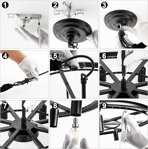 Miniatura 9 de Candelabro de cristal negro de 23 pulgadas, 8 luces, moderno colgante de cristal, lámpara de techo, 2 anillos, candelabros de lujo, para comedor,